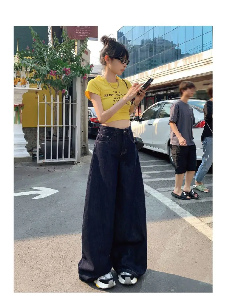 Dark Blue Wide Leg Jeans Women's Slim Fit 2024 — feature 9