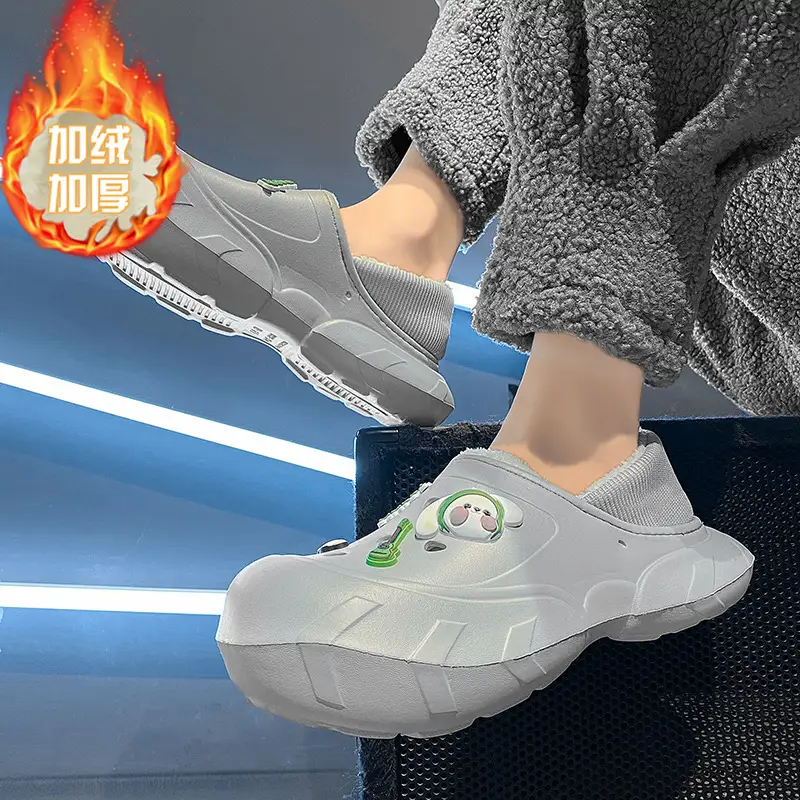 Cross-border plus size cotton slippers men's hole shoes winter new fleece-lined step excrement feeling warm lovers shoes covered cotton shoes - Image 8