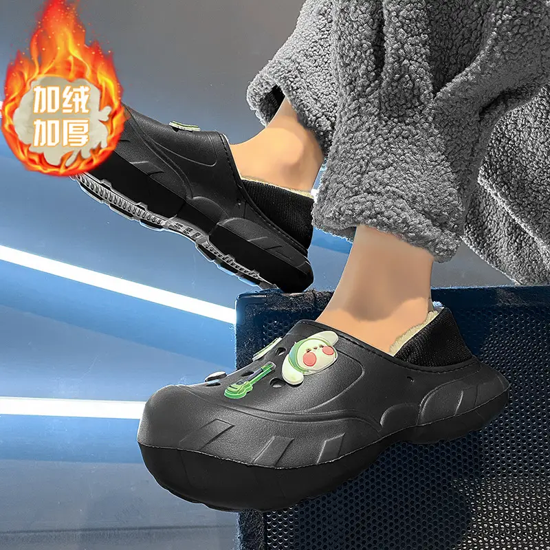Cross-border plus size cotton slippers men's hole shoes winter new fleece-lined step excrement feeling warm lovers shoes covered cotton shoes - Image 9