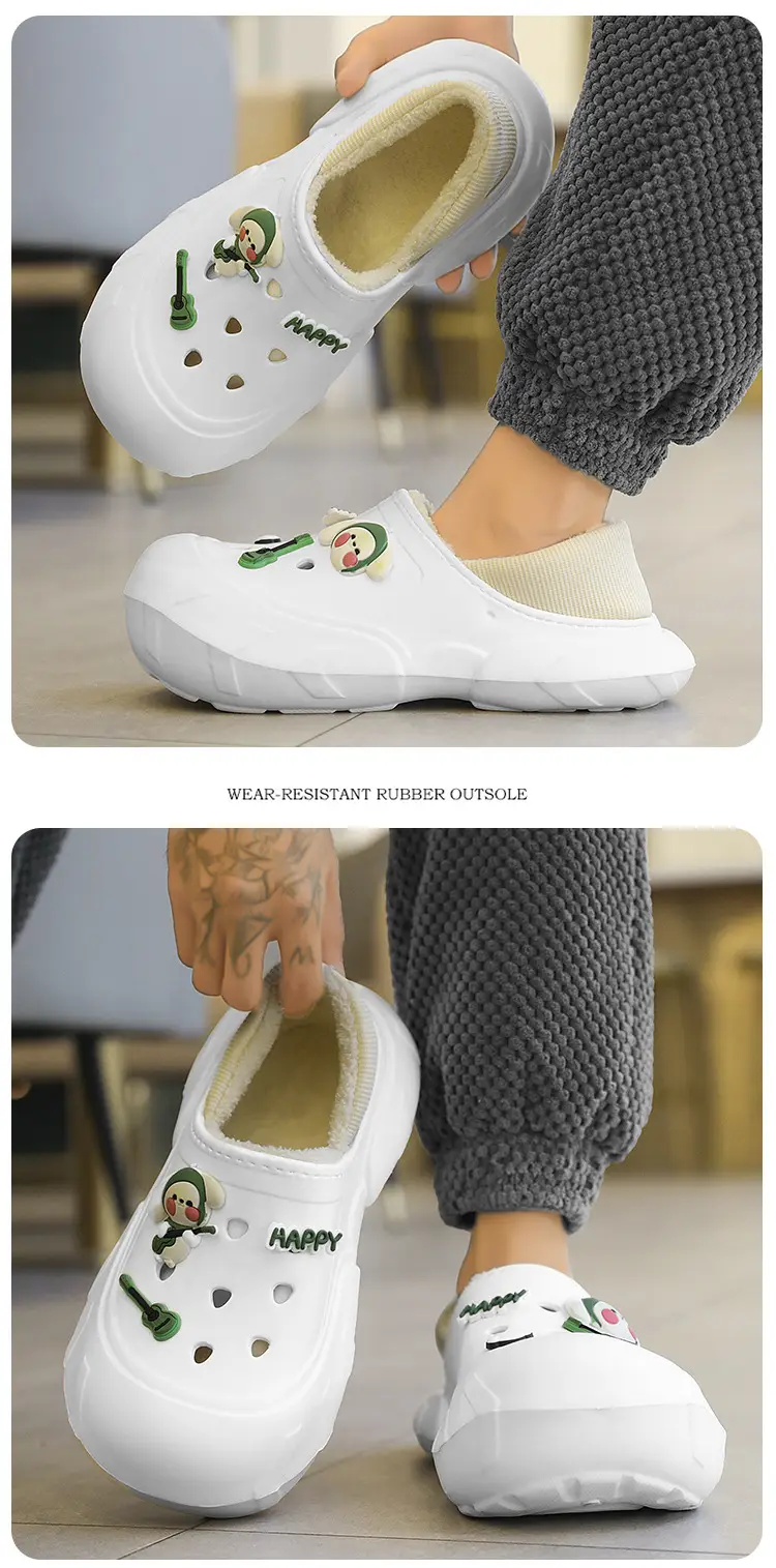 Cross-border plus size cotton slippers men's hole shoes winter new fleece-lined step excrement feeling warm lovers shoes covered cotton shoes — feature 13