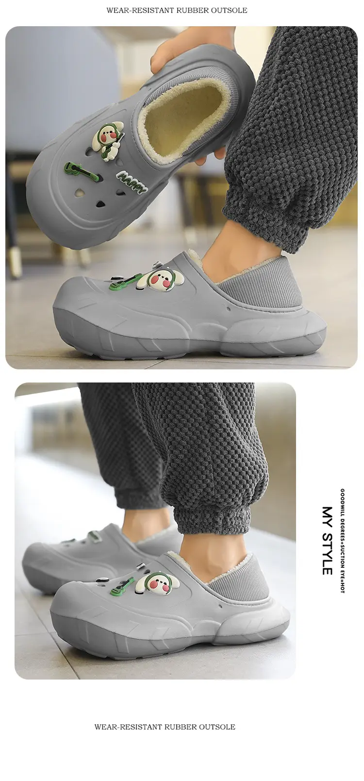 Cross-border plus size cotton slippers men's hole shoes winter new fleece-lined step excrement feeling warm lovers shoes covered cotton shoes — feature 16