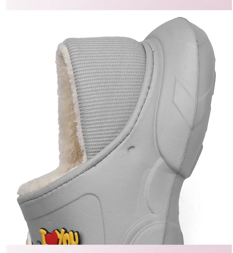 Cross-border plus size cotton slippers men's hole shoes winter new fleece-lined step excrement feeling warm lovers shoes covered cotton shoes — feature 22