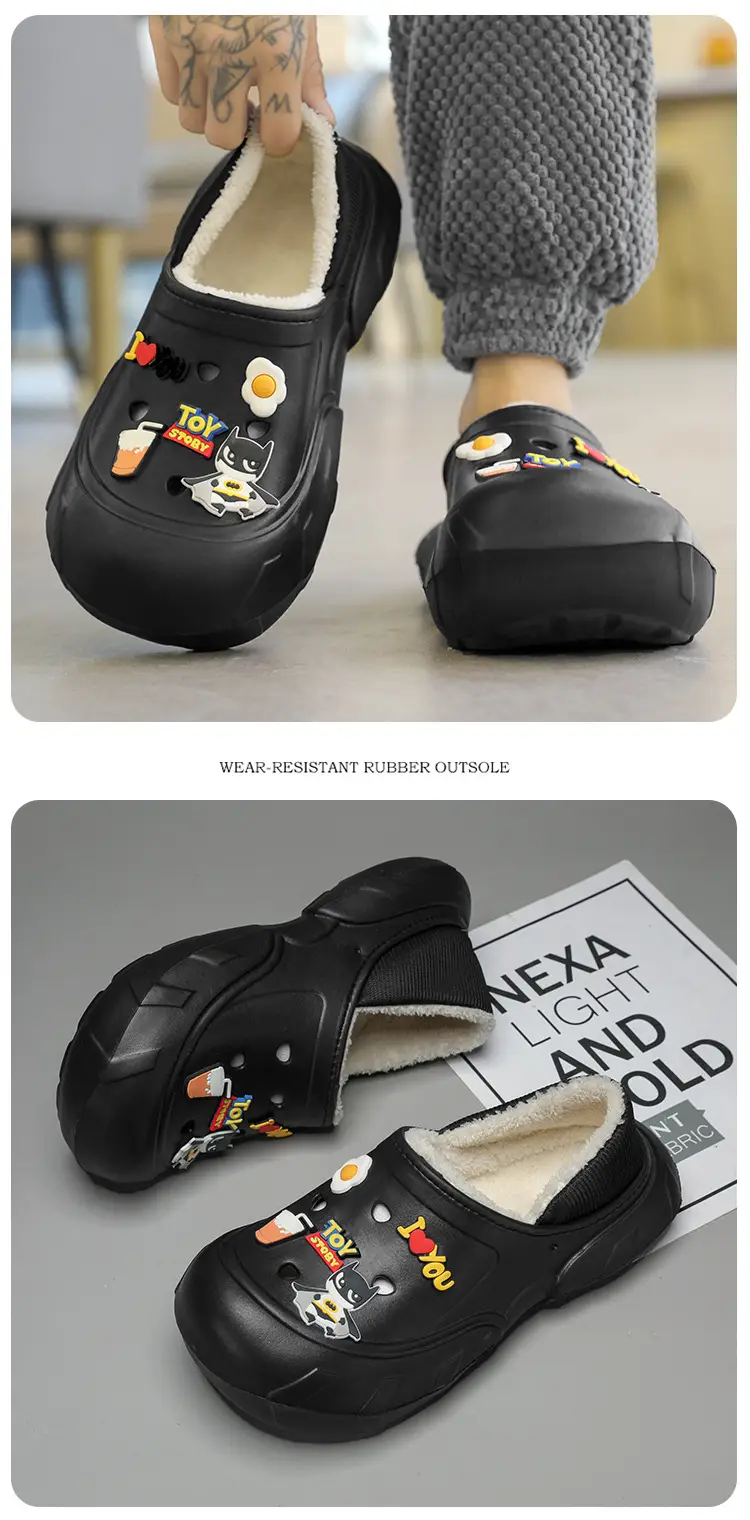 Cross-border plus size cotton slippers men's hole shoes winter new fleece-lined step excrement feeling warm lovers shoes covered cotton shoes — feature 27
