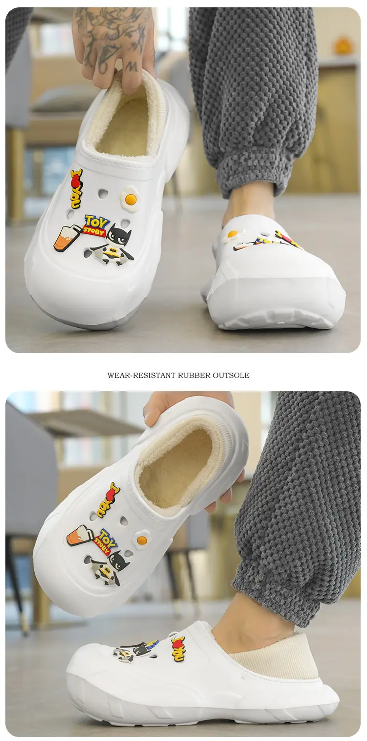 Cross-border plus size cotton slippers men's hole shoes winter new fleece-lined step excrement feeling warm lovers shoes covered cotton shoes — feature 29