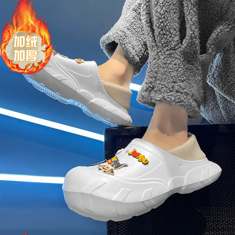 Cross-border plus size cotton slippers men's hole shoes winter new fleece-lined step excrement feeling warm lovers shoes covered cotton shoes - Image 6