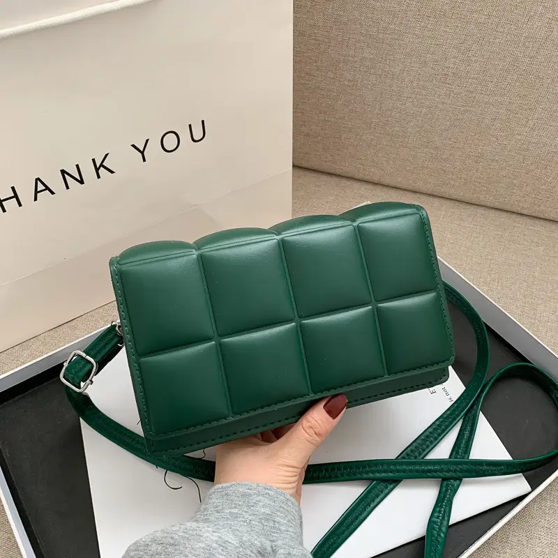 Green Quilted Square Women's Crossbody Bag