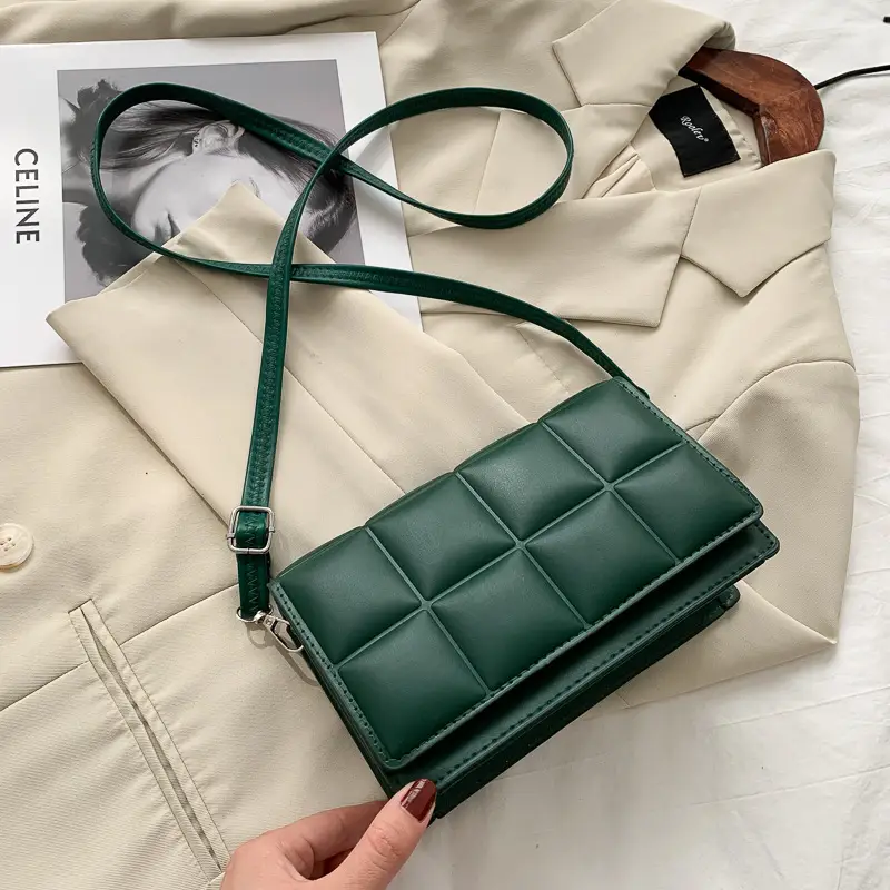 Green Quilted Square Women's Crossbody Bag