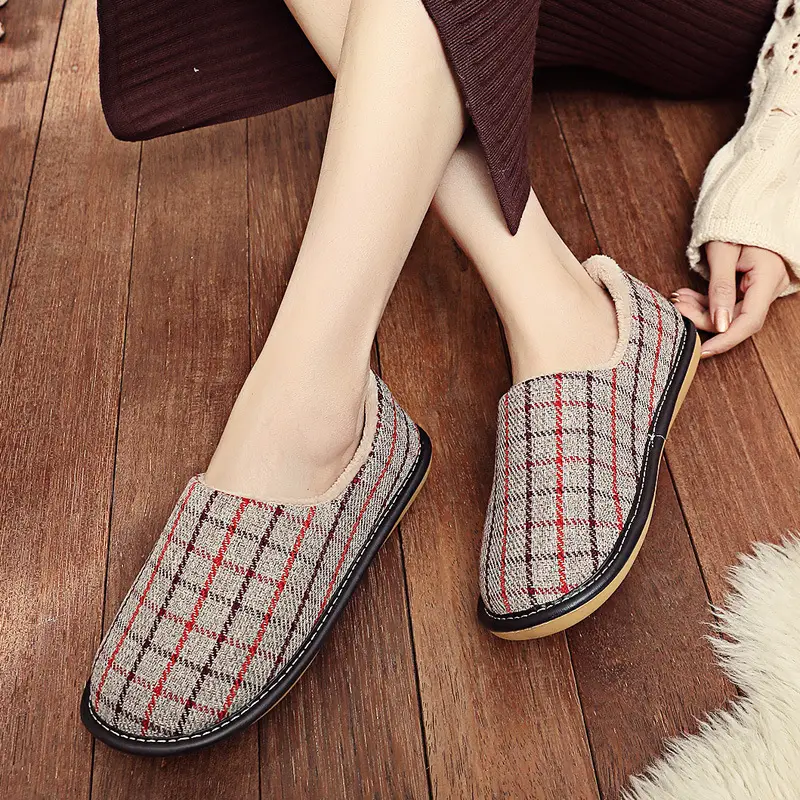 Cotton Slippers with Heel for Winter Women's Indoor Courtyard Couple Non-Slip Warm Fabric Slippers with Heel for Men Retro Style - Image 8