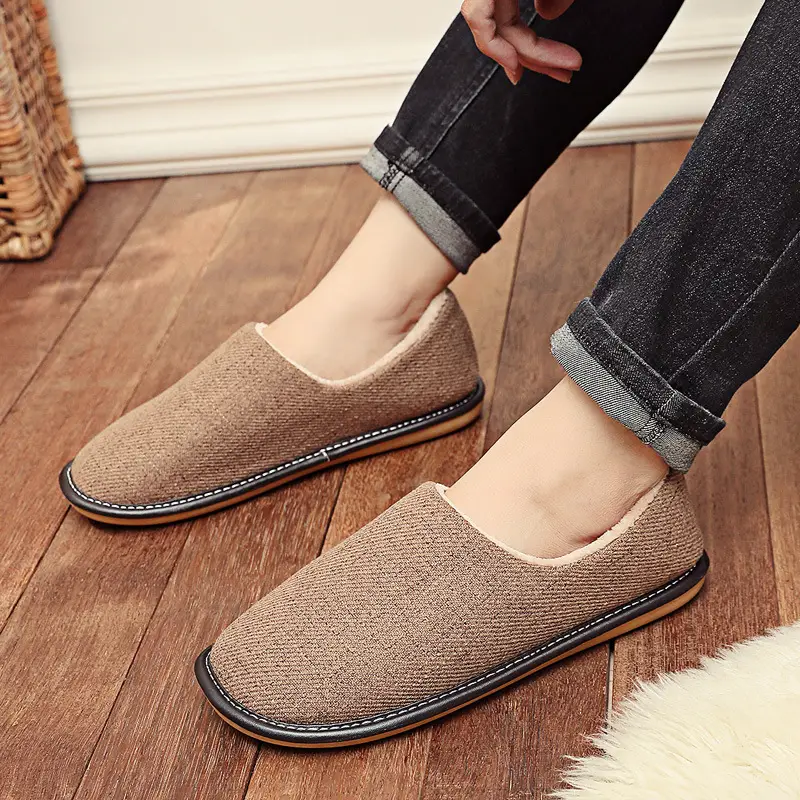 Cotton Slippers with Heel for Winter Women's Indoor Courtyard Couple Non-Slip Warm Fabric Slippers with Heel for Men Retro Style - Image 10