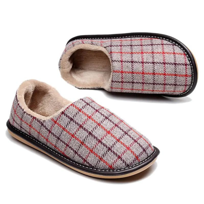 Cotton Slippers with Heel for Winter Women's Indoor Courtyard Couple Non-Slip Warm Fabric Slippers with Heel for Men Retro Style - Image 12