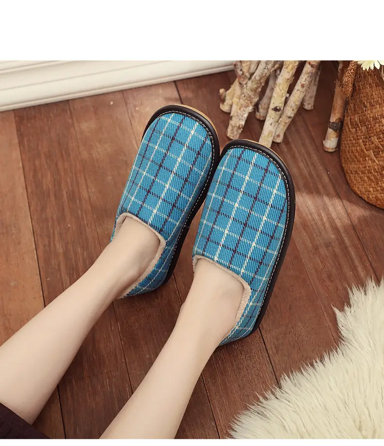 Cotton Slippers with Heel for Winter Women's Indoor Courtyard Couple Non-Slip Warm Fabric Slippers with Heel for Men Retro Style — feature 11