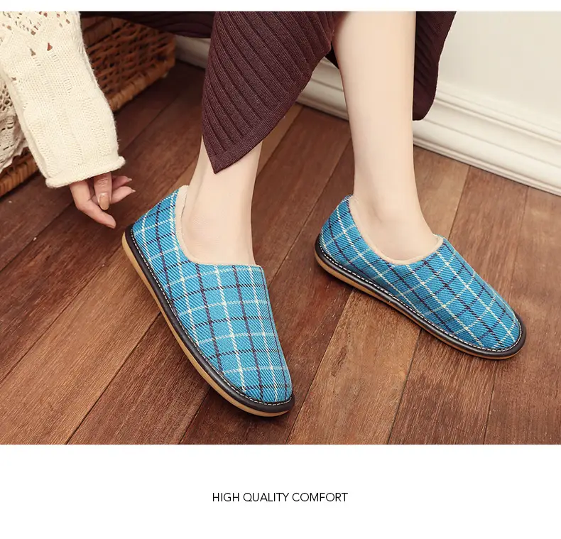 Cotton Slippers with Heel for Winter Women's Indoor Courtyard Couple Non-Slip Warm Fabric Slippers with Heel for Men Retro Style — feature 12