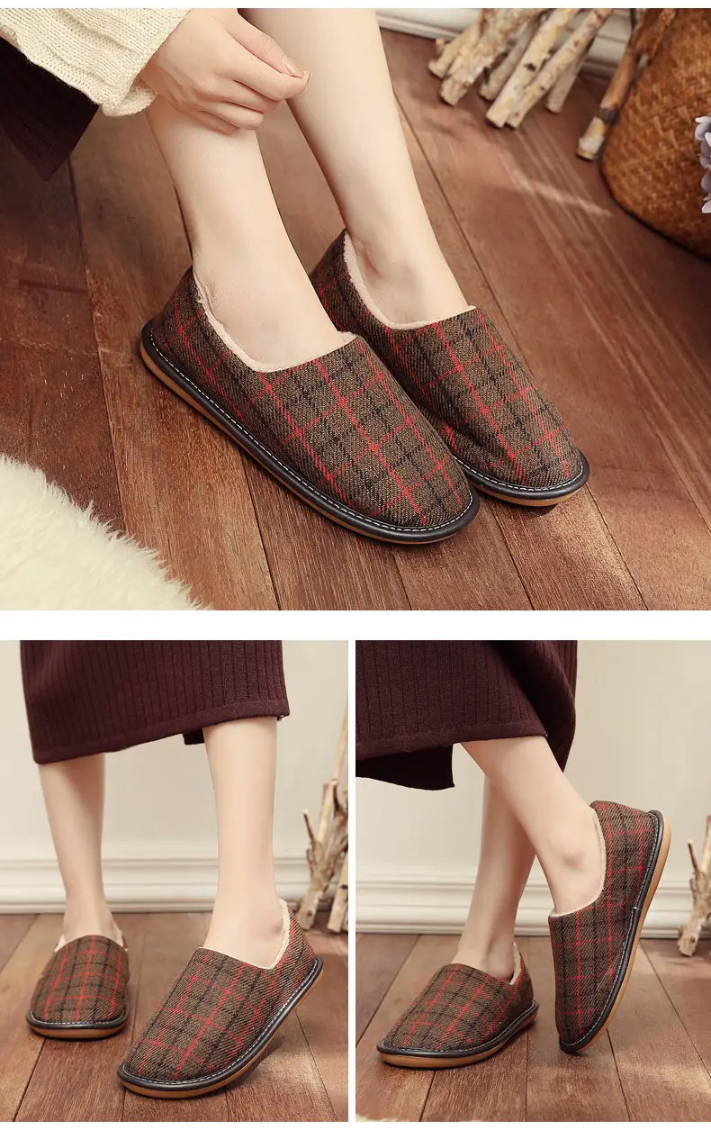 Cotton Slippers with Heel for Winter Women's Indoor Courtyard Couple Non-Slip Warm Fabric Slippers with Heel for Men Retro Style — feature 13