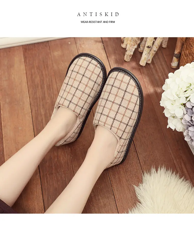 Cotton Slippers with Heel for Winter Women's Indoor Courtyard Couple Non-Slip Warm Fabric Slippers with Heel for Men Retro Style — feature 14