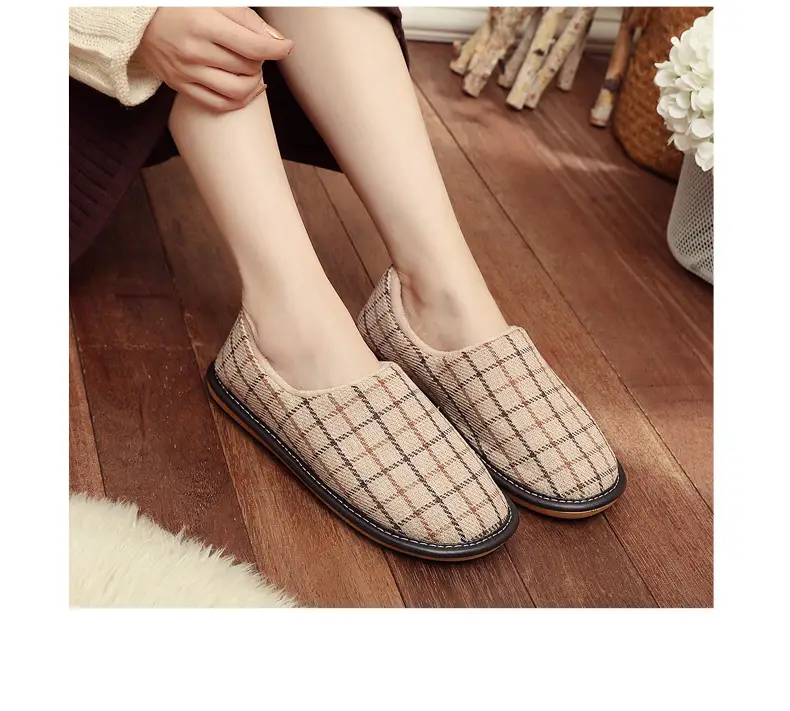 Cotton Slippers with Heel for Winter Women's Indoor Courtyard Couple Non-Slip Warm Fabric Slippers with Heel for Men Retro Style — feature 15