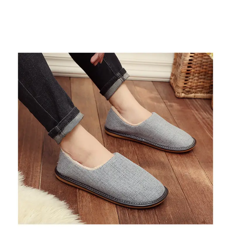 Cotton Slippers with Heel for Winter Women's Indoor Courtyard Couple Non-Slip Warm Fabric Slippers with Heel for Men Retro Style — feature 17