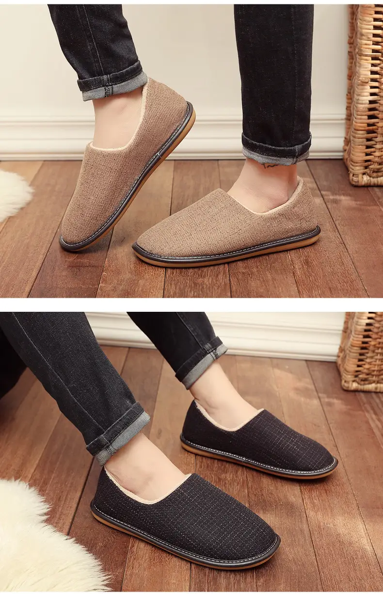 Cotton Slippers with Heel for Winter Women's Indoor Courtyard Couple Non-Slip Warm Fabric Slippers with Heel for Men Retro Style — feature 20