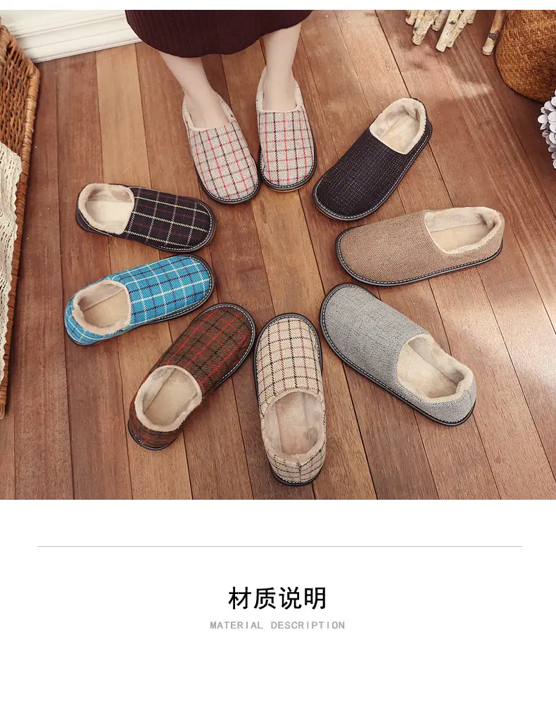 Cotton Slippers with Heel for Winter Women's Indoor Courtyard Couple Non-Slip Warm Fabric Slippers with Heel for Men Retro Style — feature 5