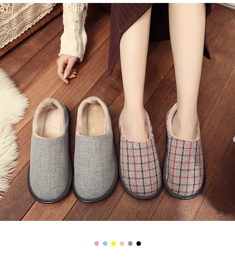 Cotton Slippers with Heel for Winter Women's Indoor Courtyard Couple Non-Slip Warm Fabric Slippers with Heel for Men Retro Style — feature 8