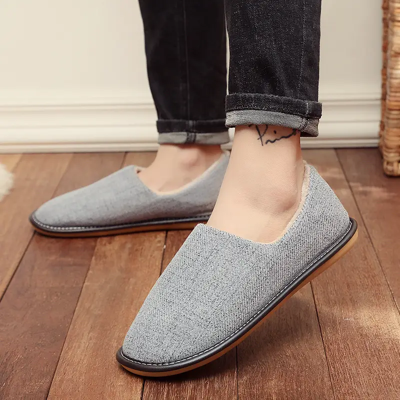 Cotton Slippers with Heel for Winter Women's Indoor Courtyard Couple Non-Slip Warm Fabric Slippers with Heel for Men Retro Style - Image 5