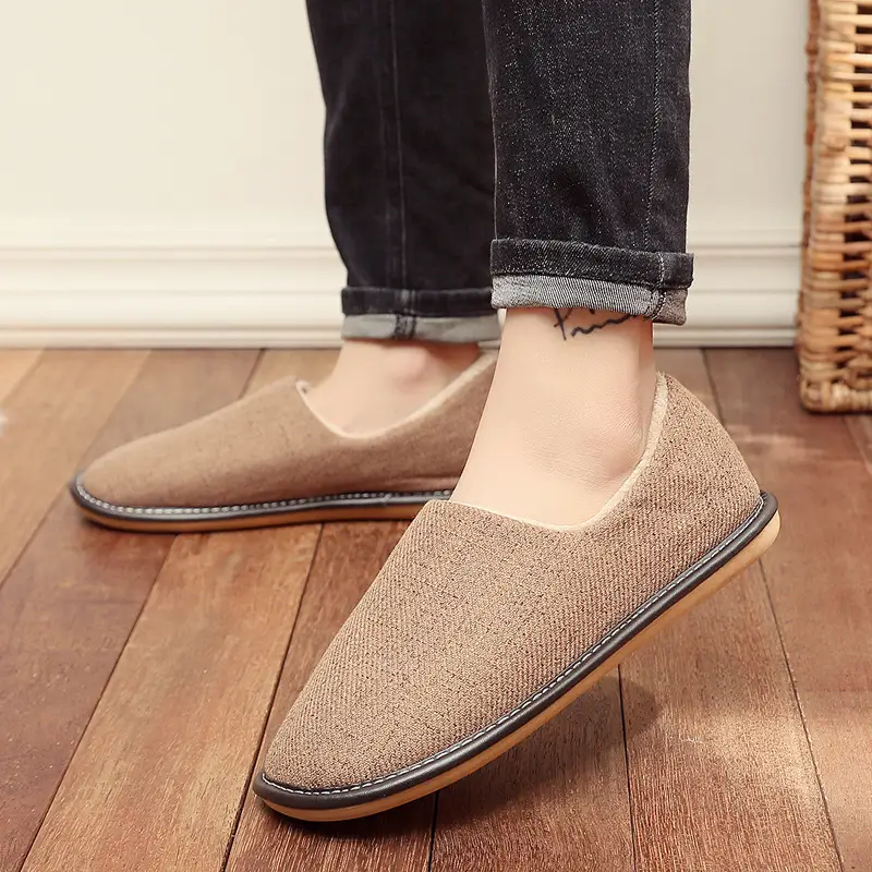Cotton Slippers with Heel for Winter Women's Indoor Courtyard Couple Non-Slip Warm Fabric Slippers with Heel for Men Retro Style - Image 6