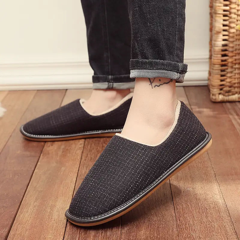 Cotton Slippers with Heel for Winter Women's Indoor Courtyard Couple Non-Slip Warm Fabric Slippers with Heel for Men Retro Style - Image 7