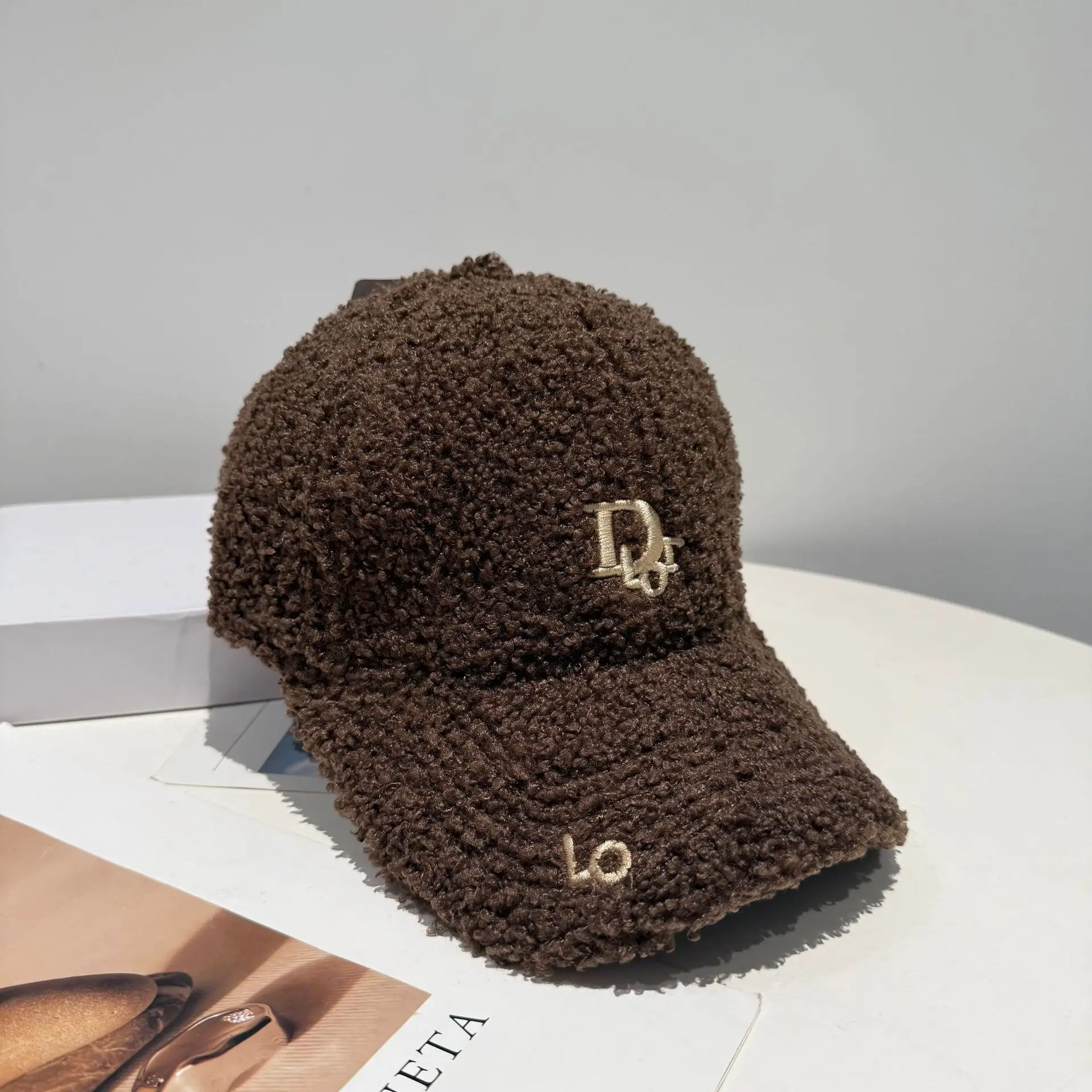 Women Wool Cap Brown Winter Warm with Dior Logo - Image 6