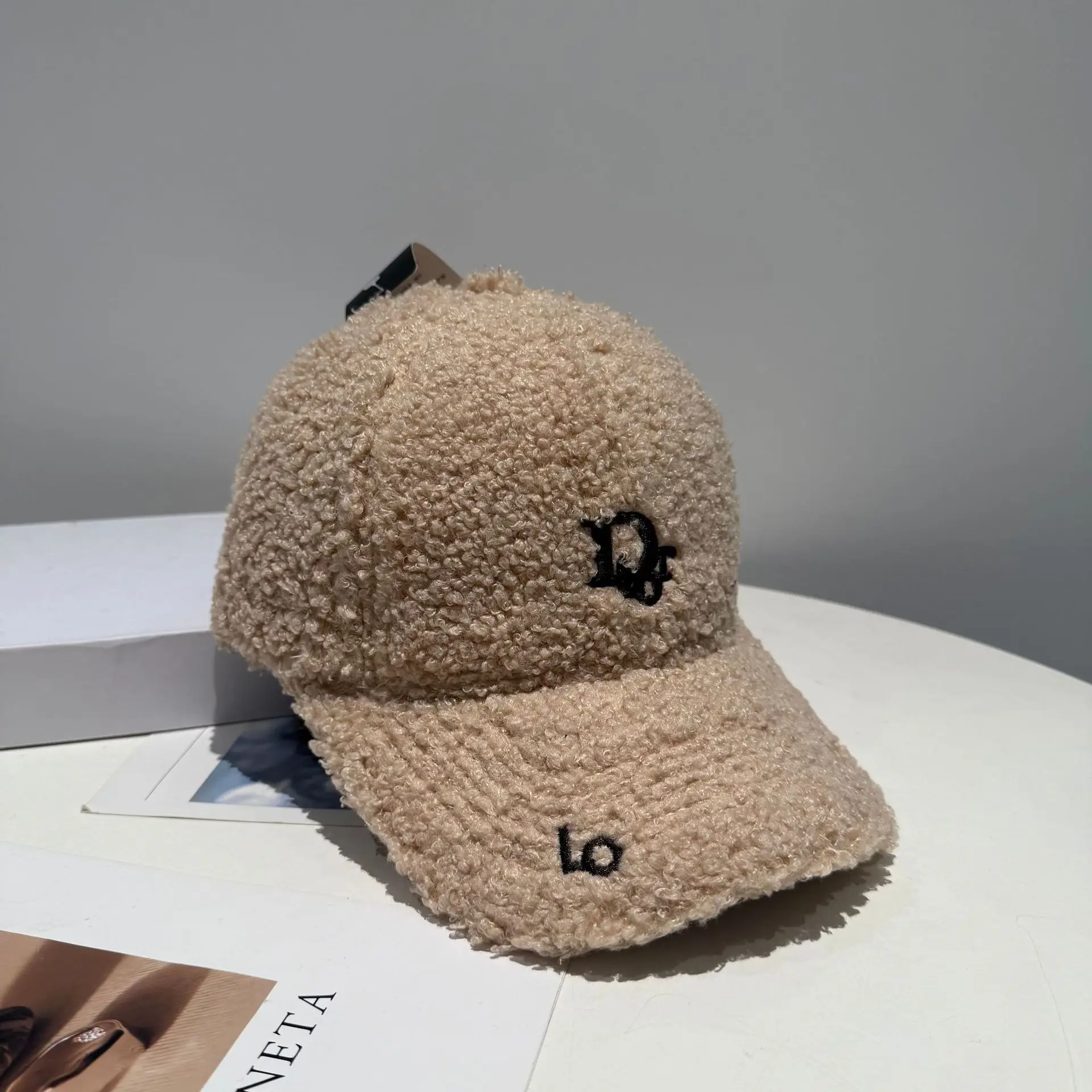 Women Wool Cap Brown Winter Warm with Dior Logo - Image 4