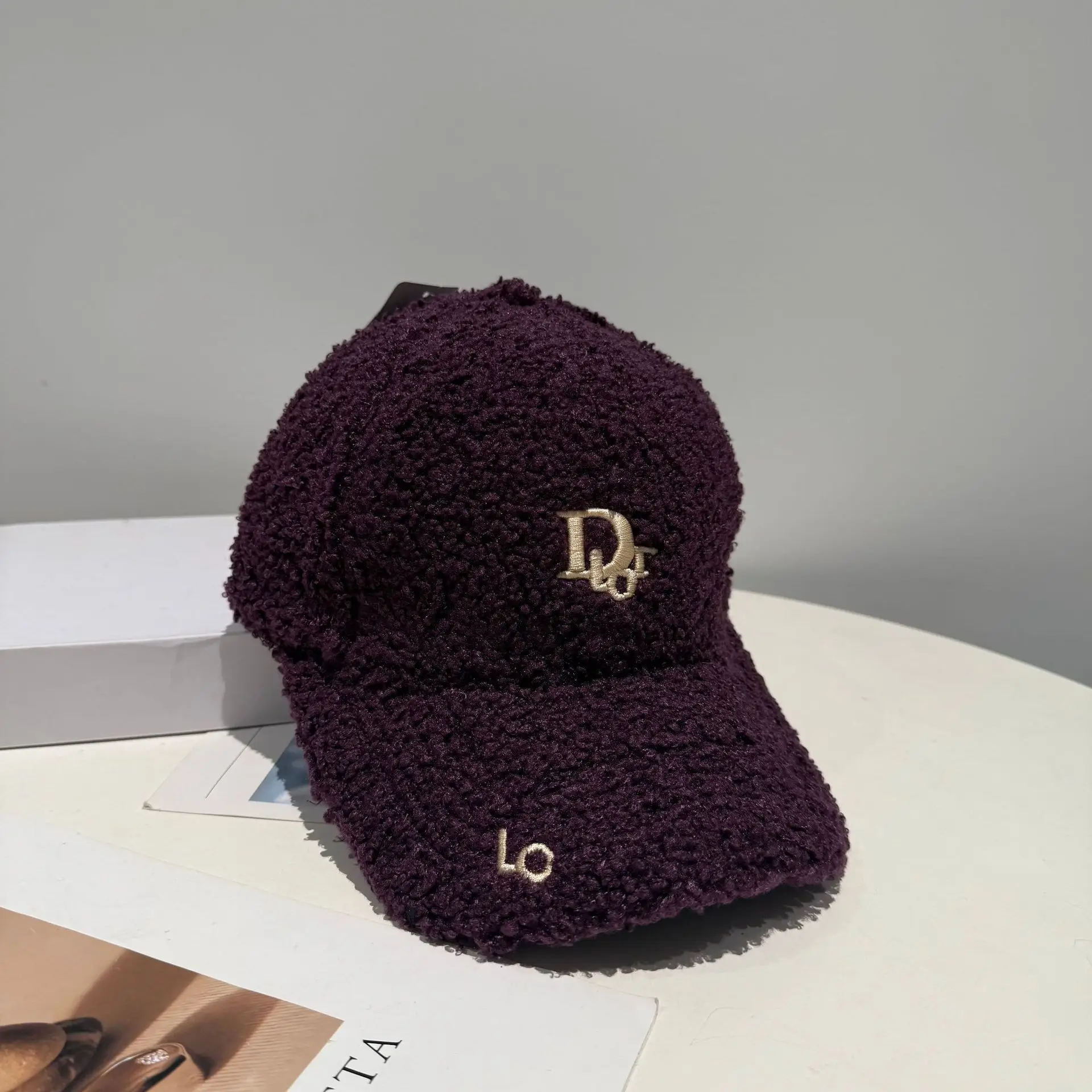 Women Wool Cap Brown Winter Warm with Dior Logo - Image 3