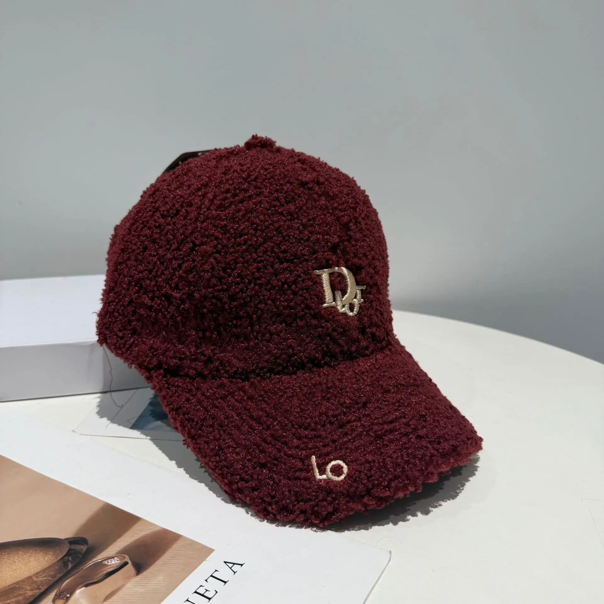 Women Wool Cap Brown Winter Warm with Dior Logo - Image 2