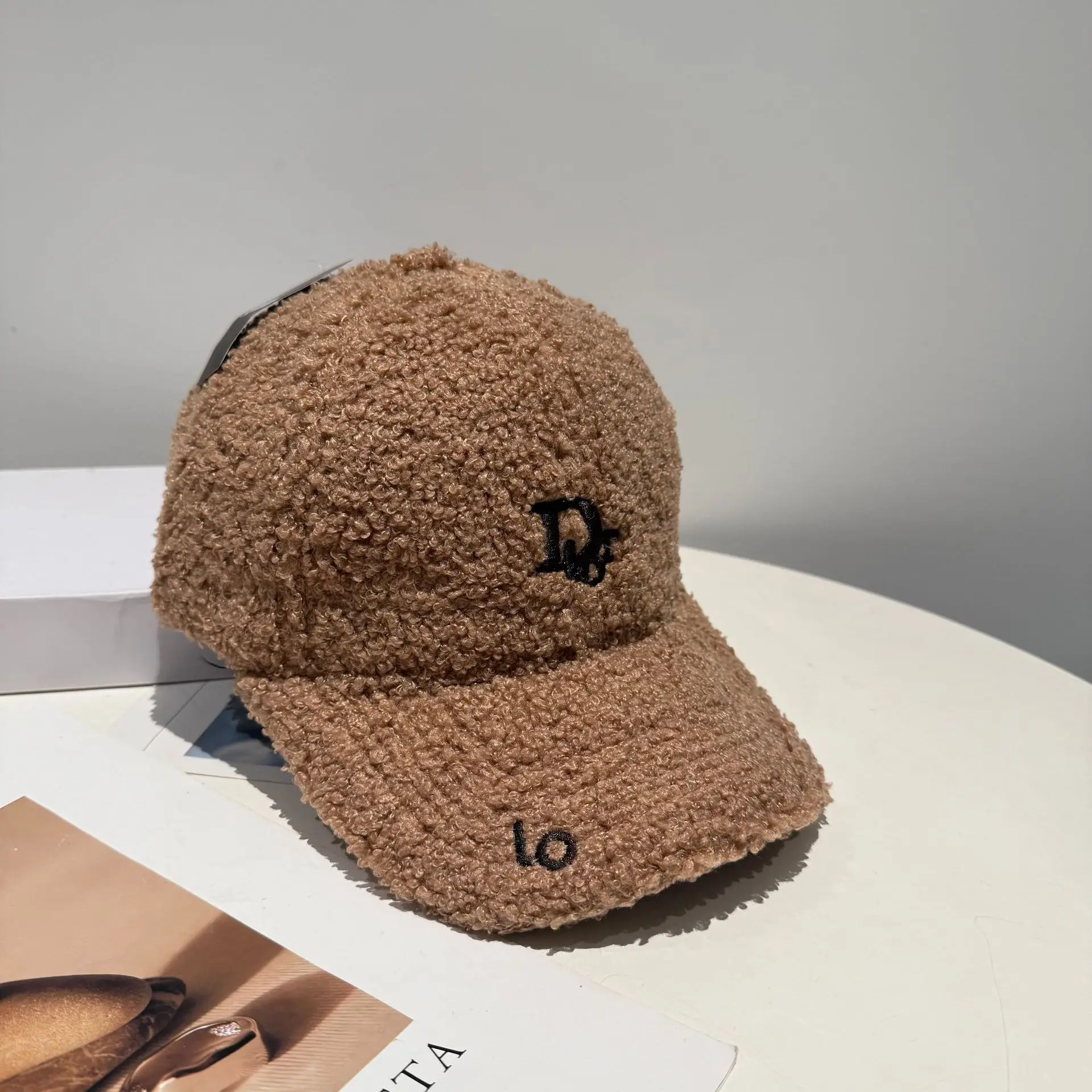 Women Wool Cap Brown Winter Warm with Dior Logo - Image 5