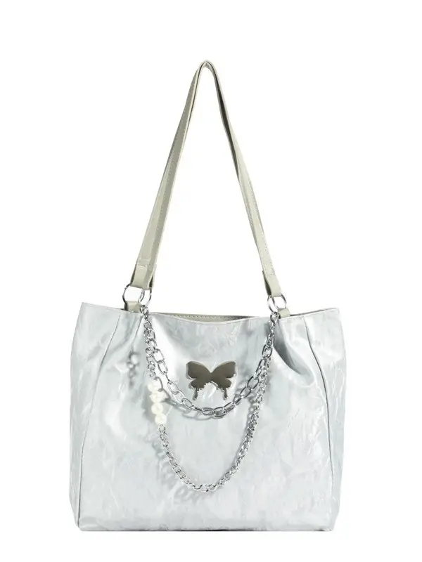 Women's Creamy Cloud Handbag with Chain Accessory - Image 9