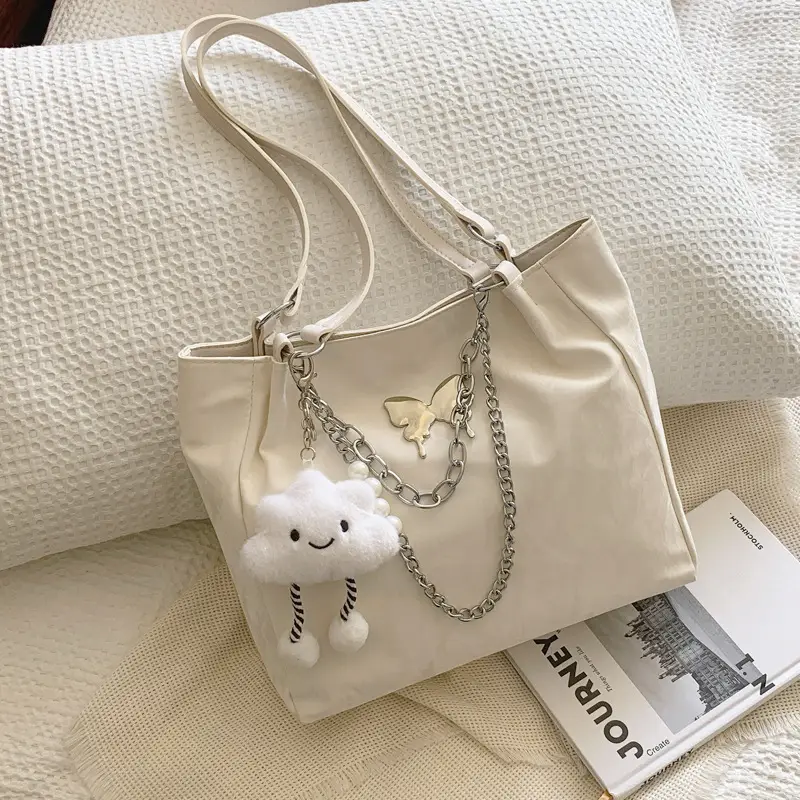 Women's Creamy Cloud Handbag with Chain Accessory - Image 2