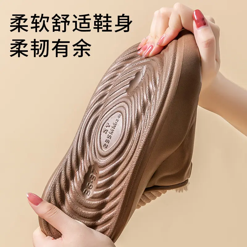 Waterproof cotton slippers women's 2024 autumn and winter wear non-slip thick bottom fleece-lined office bag with warm slippers for lovers - Image 7