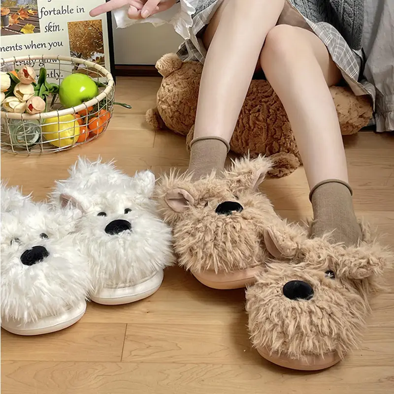 Milk fierce puppy scrawled cute cotton shoes women's winter indoor home thick bottom non-slip fluffy fleece-lined warm cotton slippers