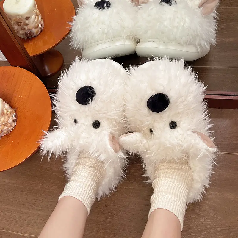 Milk fierce puppy scrawled cute cotton shoes women's winter indoor home thick bottom non-slip fluffy fleece-lined warm cotton slippers