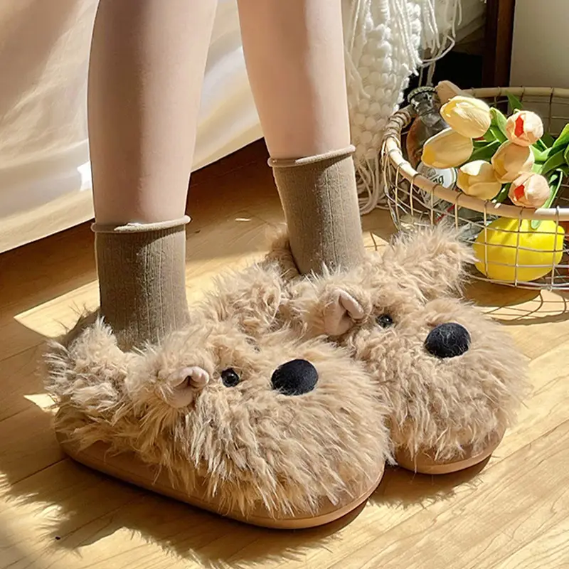 Milk fierce puppy scrawled cute cotton shoes women's winter indoor home thick bottom non-slip fluffy fleece-lined warm cotton slippers