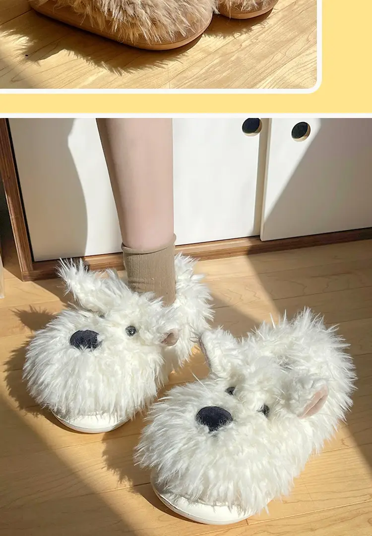 Milk fierce puppy scrawled cute cotton shoes women's winter indoor home thick bottom non-slip fluffy fleece-lined warm cotton slippers — feature 10