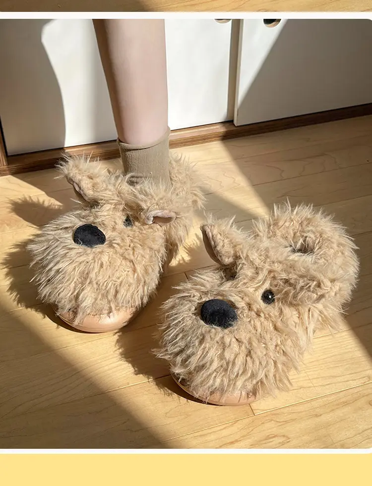 Milk fierce puppy scrawled cute cotton shoes women's winter indoor home thick bottom non-slip fluffy fleece-lined warm cotton slippers — feature 11