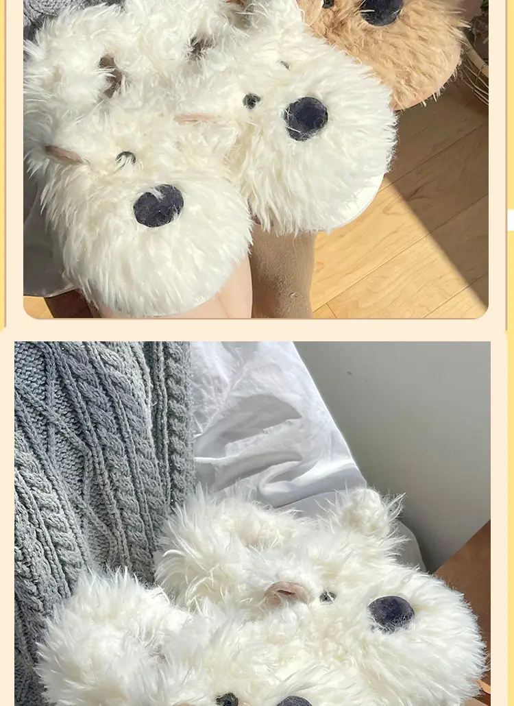 Milk fierce puppy scrawled cute cotton shoes women's winter indoor home thick bottom non-slip fluffy fleece-lined warm cotton slippers — feature 7