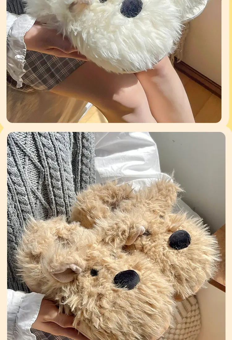 Milk fierce puppy scrawled cute cotton shoes women's winter indoor home thick bottom non-slip fluffy fleece-lined warm cotton slippers — feature 8