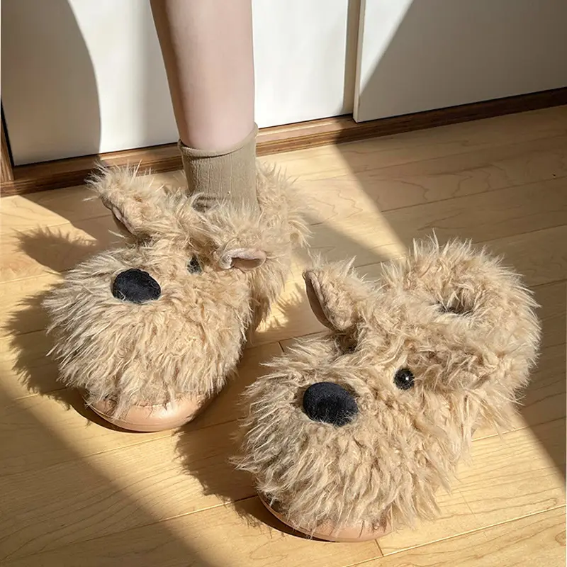 Milk fierce puppy scrawled cute cotton shoes women's winter indoor home thick bottom non-slip fluffy fleece-lined warm cotton slippers