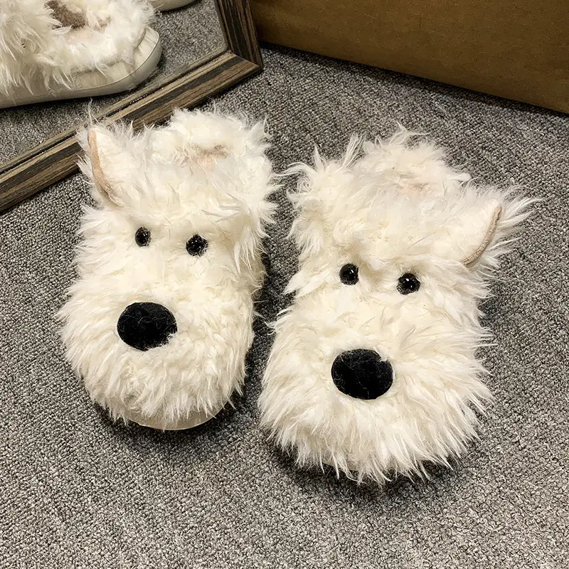 Milk fierce puppy scrawled cute cotton shoes women's winter indoor home thick bottom non-slip fluffy fleece-lined warm cotton slippers