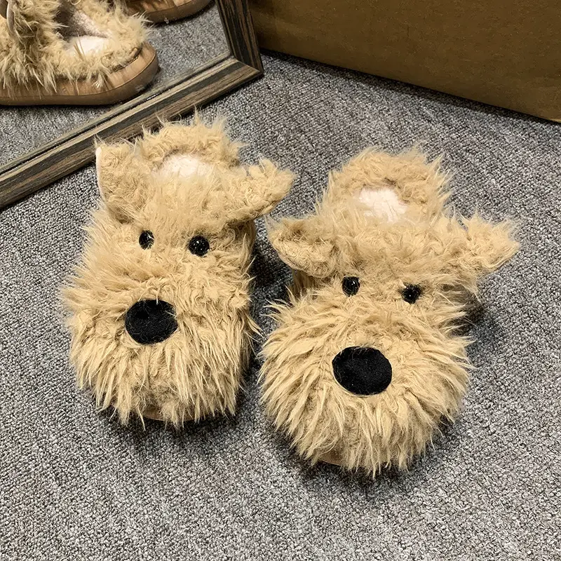 Milk fierce puppy scrawled cute cotton shoes women's winter indoor home thick bottom non-slip fluffy fleece-lined warm cotton slippers