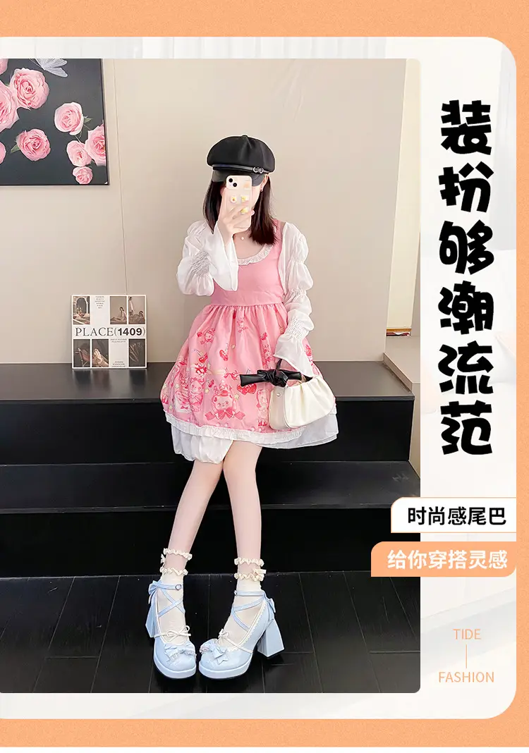 High-heeled shoes lolita thick-heeled platform blue Japanese soft girl sweet cute bow shoes for children — feature 1