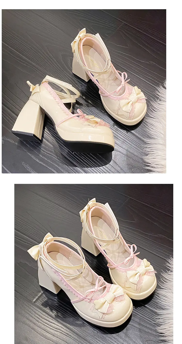 High-heeled shoes lolita thick-heeled platform blue Japanese soft girl sweet cute bow shoes for children — feature 12