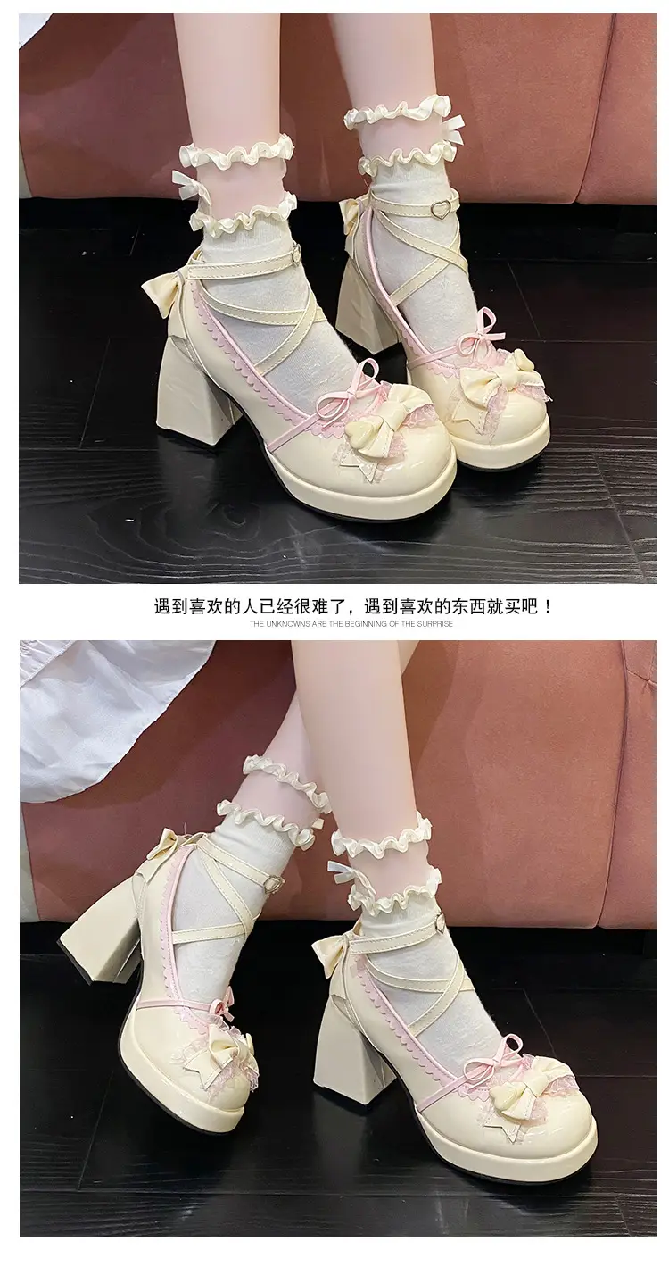 High-heeled shoes lolita thick-heeled platform blue Japanese soft girl sweet cute bow shoes for children — feature 8