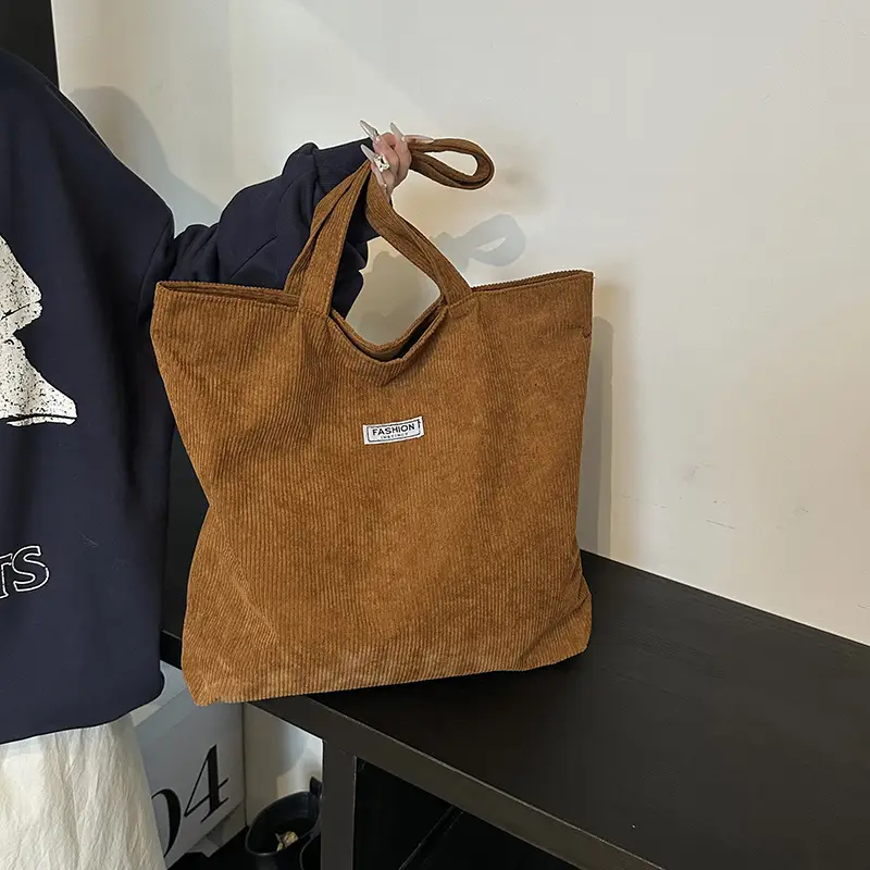 Women's Corduroy Tote Bag Brown Large Capacity 2023 - Image 10