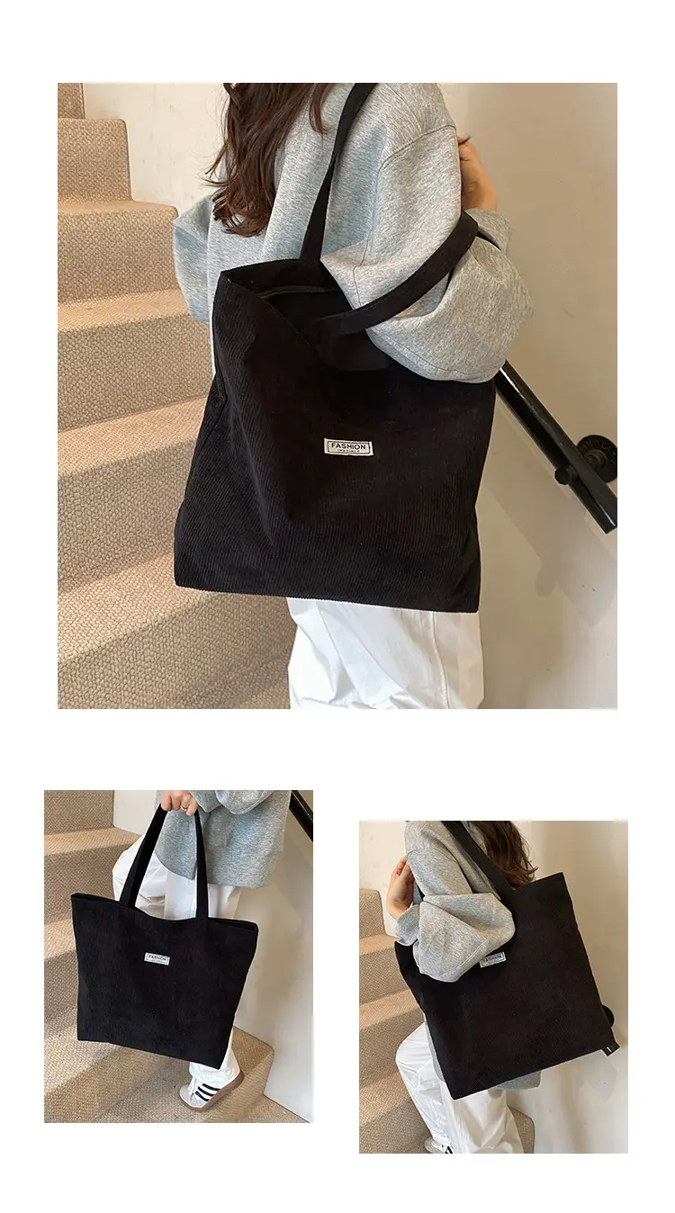Women's Corduroy Tote Bag Brown Large Capacity 2023 — feature 10