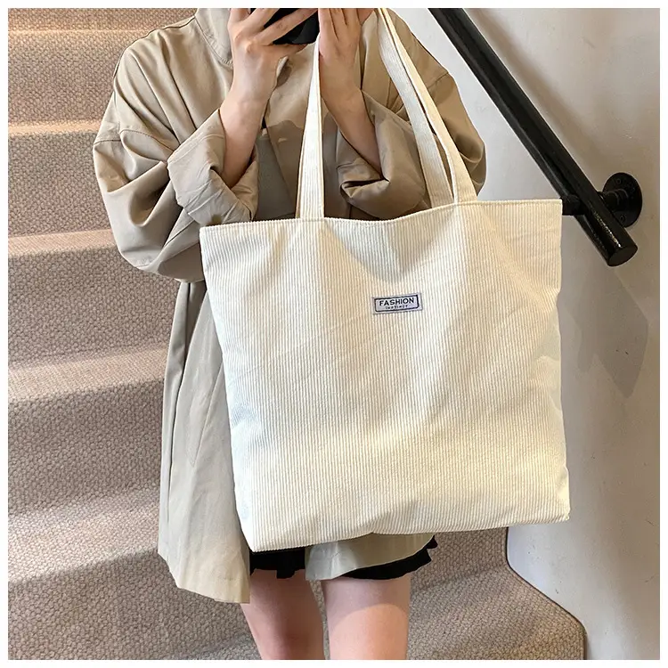 Women's Corduroy Tote Bag Brown Large Capacity 2023 — feature 21